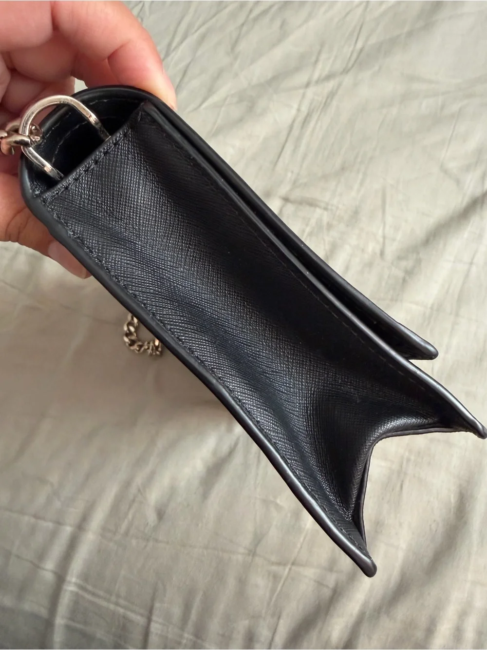 kate spade small Black Leather Shoulder Bag with silver Chain